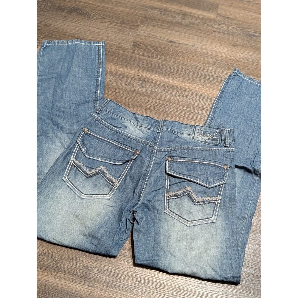 Royal Premium 32x32 Straight Leg Jeans Light Wash Contrast Stitch Flap Pockets